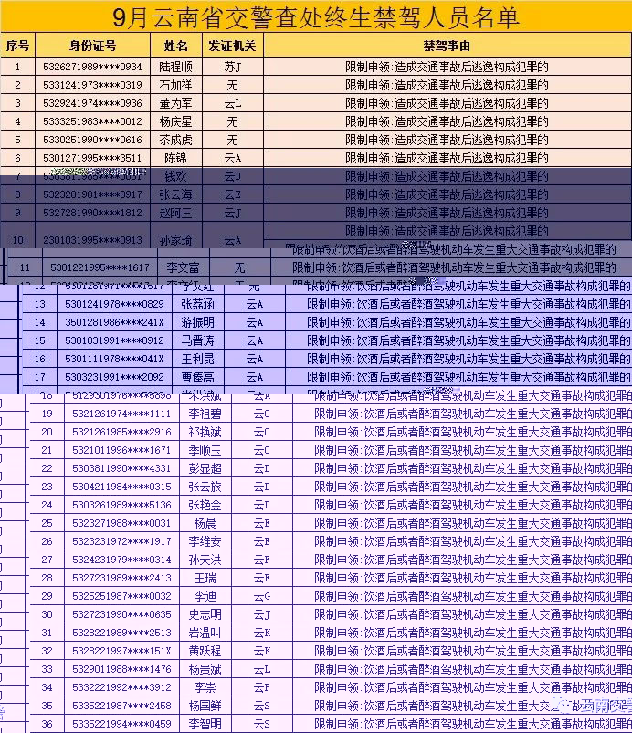 云南省38人終生禁駕名單，大多數(shù)是交通事故后逃逸！