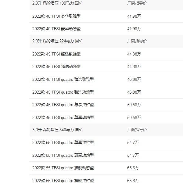 奧迪a6l新車報價2022款圖片 2022款a6l僅售37萬