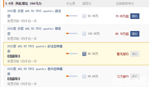 奧迪a8多少錢2022款落地價 奧迪a8 2022款落地價92.56萬元