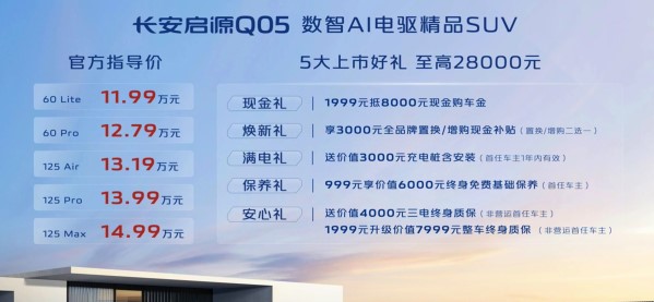 長安啟源Q05正式上市 共推5款車型 限時最低11.39萬起